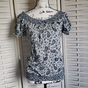 Lucky Brand Short Sleeve Smoked Neck and Bottom Top Size M